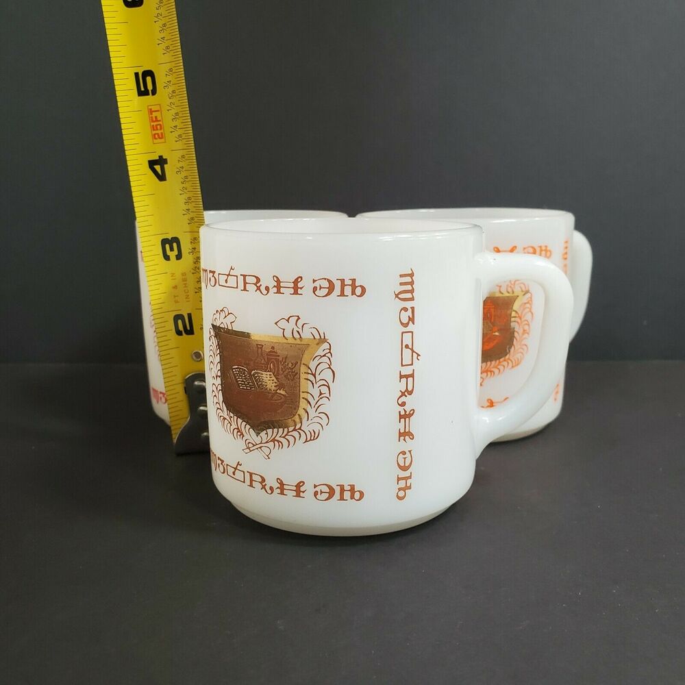 3 Vtg Federal White Milk Glass Mug RX Pharmacy Apothecary Gold Black Crest - Picture 6 of 7